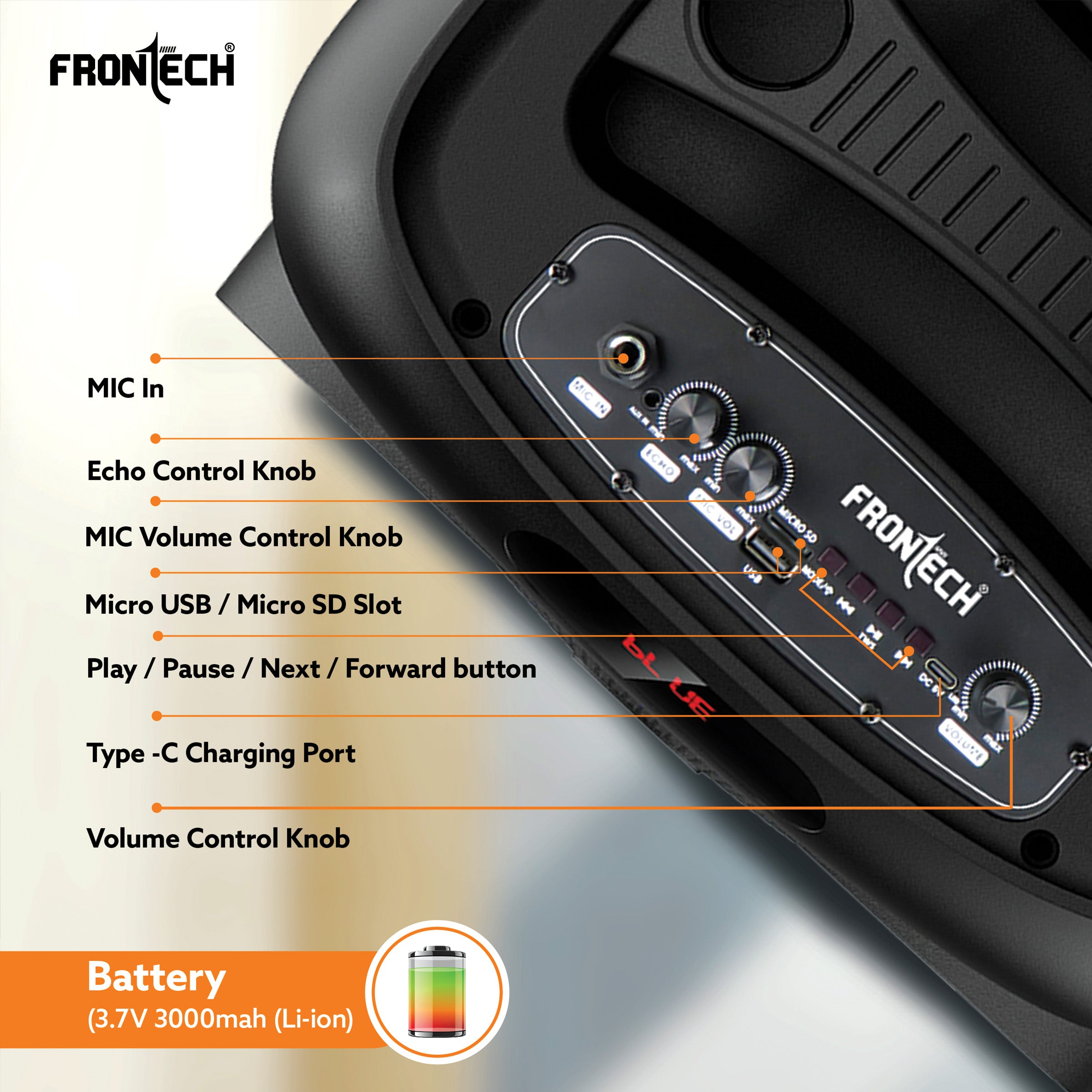 Frontech Encore Multimedia Wireless Trolley Speaker - 30W Output, Bluetooth 5.0, LED Display, Disco Light, Wheels, Handle - (SW-0136) Frontech Encore Multimedia Wireless Trolley Speaker - 30W Output, Bluetooth 5.0, LED Display, Disco Light, Wheels, Handle - (SW-0136)